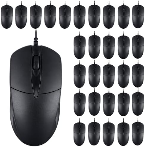 Bulk 50-Pack Black Wired USB Mice – Ergonomic Noiseless Design, 1000 DPI Precision for Home Office and Classroom Use, Seamless Compatibility with All USB Devices