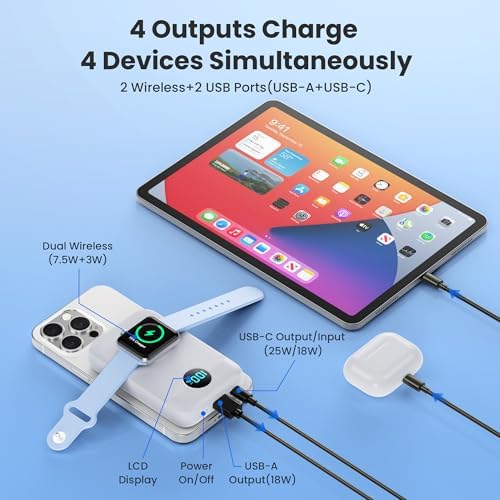 Revolutionary 4-in-1 Magnetic Power Bank – 10,800 m Ah Wireless Charger for i Phone 16/15/14/13/12 & Apple Watch – Compact & Lightweight Design with LCD Display – 25 W Ultra-Fast Charging for Up to 4 Devices – Seamless Compatibility with Mag Safe, Air Pods, and Android Devices – Enhanced Safety Features with Multi-Protection – Ideal for On-the-Go Power Management and Versatile Charging Solutions