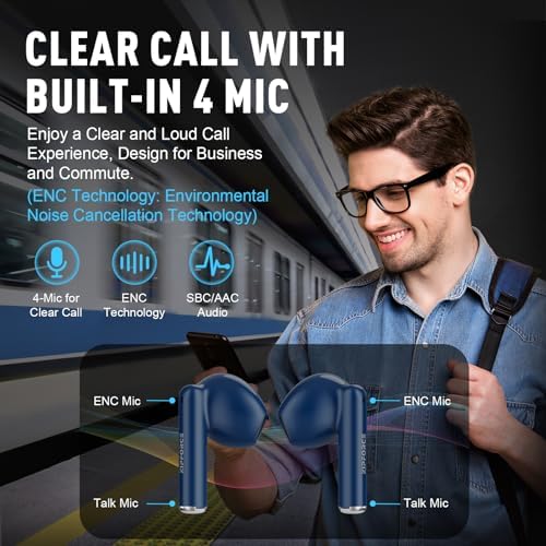 ZIPFORCE Bluetooth 5.3 True Wireless Earbuds with ENC Microphones – IPX6 Waterproof, Lightweight Design, 40-Hour Playtime, Touch Control Headphones for Seamless Audio Experience and Crystal-Clear Calls
