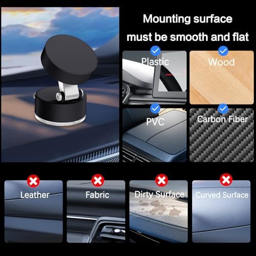 VENINGO Magnetic Suction Car Phone Holder – 360° Rotating Mount for Mag Safe Smartphones – Foldable Design for Easy Storage – Strong Vacuum Grip for Smooth Surfaces – Sleek Black Finish for All Vehicle Models – Ultimate Hands-Free Navigation and Safety