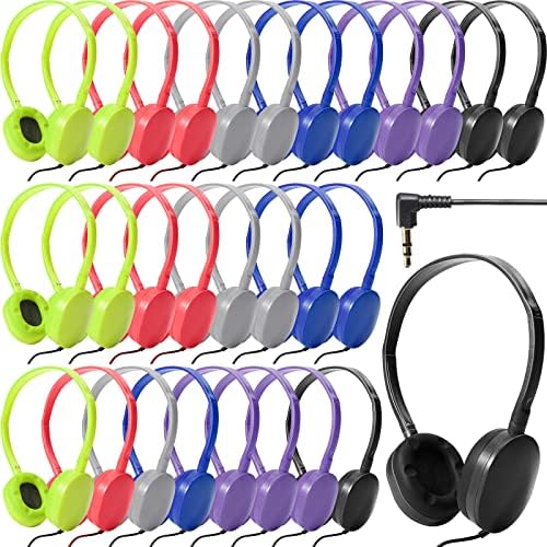 Dynamic 30 Pack Kids Wired Headphones – Colorful On-Ear Design with Premium Stereo Sound for Classroom, Travel & Fun – Rugged & Cozy Earbuds for Boys and Girls – Ideal for Tablets, Laptops & Educational Engagement