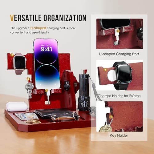 ONETIGRIS Nightstand Organizer, Gifts for Men Women Dad Husband Son Boyfriend Wife, Wood Phone Docking Station Gifts for Father’s Day, Birthday Mother’s Day and Valentine’s Day – Enhanced Compatibility and Speed
