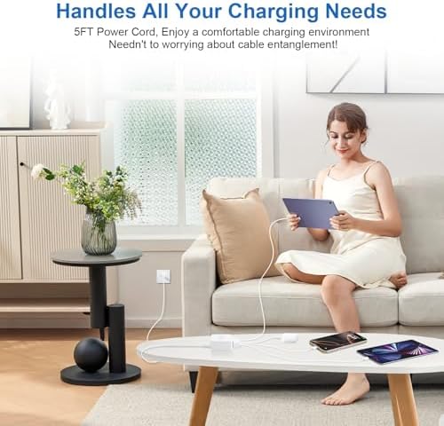 High-Power 100 W USB-C Fast Charging Hub with 6 Ports & 5 ft Cord – Advanced Ga N Technology for Rapid Multi-Device Charging, Compatible with i Phone 16/15/14/13/12 Pro Max, i Pad, Samsung Galaxy, and Google Pixel – Ideal Travel Charger for Efficient Power Management