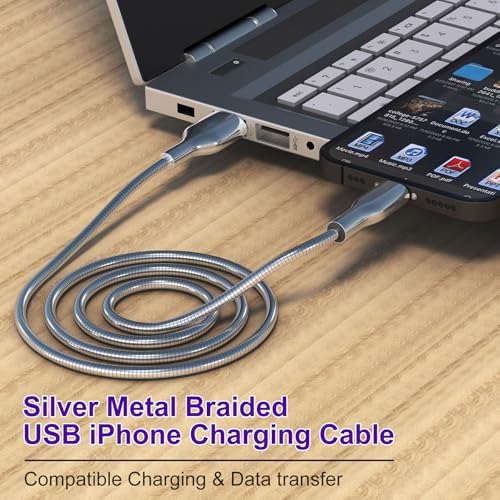 Durable 6 FT Chew-Proof i Phone Charger Cord – MFi Certified Metal Braided Lightning Cable for Pets, 3 A Fast Charging Compatible with i Phone 14, 13, 12, 11, X, XS, XR, 8, 7, 6, 5 – Ultimate Protection and Speed for Tech-Savvy Pet Owners