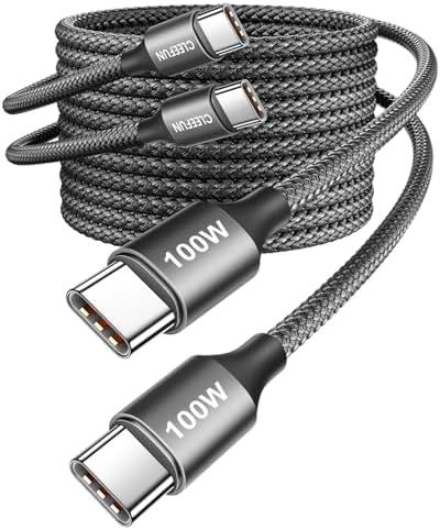 CLEEFUN 10 ft USB C to USB C Cable 100 W – High-Speed Charging 2-Pack for i Phone 16/15 Pro Max, Galaxy S25/S24/S23, Mac Book, i Pad & USB-C Devices – Enhanced Durability & Flexibility for Seamless Power Delivery and Data Transfer