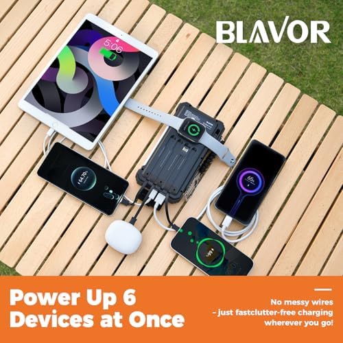 Ultimate BLAVOR 20000 m Ah Solar Power Bank with Fast Charge and Built-In Cables – Ideal Multi-Device Charger for Outdoor Adventures, Camping, and Daily Use – Eco-Friendly USB C Battery Pack Compatible with i Phone 16-11, i Pad, Samsung, and Apple Watch