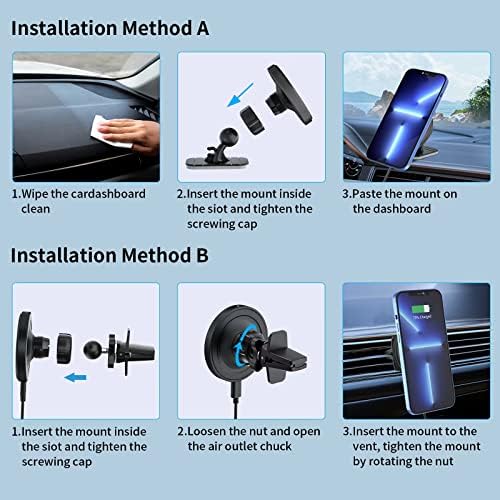 OHLPRO Mag Safe Car Charger Mount for i Phone 16/15/14/13 Pro Max – 15 W Fast Charging Phone Holder with 360° Rotation, Secure Adhesive Base for Tesla and Other Vehicles, Ultimate Magnetic Car Accessory for Safe Driving and Hands-Free Navigation – Perfect Gift for Tech Enthusiasts and Road Warriors