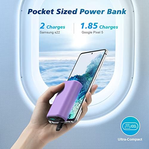 Compact 10800 m Ah Portable Charger with Built-in USB-C Cable – Fast PD 3 A Power Bank for Samsung Galaxy S22/S21, Note, Moto, and LG – LCD Display for Real-Time Battery Monitoring – Ultimate Solution for Mobile Charging Needs