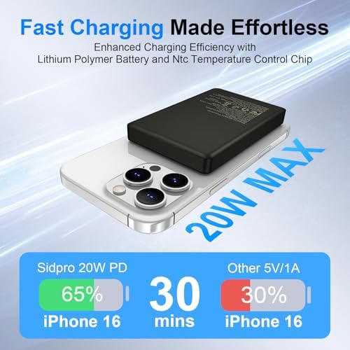 Ultra-Slim 10000 m Ah Magnetic Wireless Power Bank – 20 W Fast Charging for i Phone 16 Pro Max & Samsung Galaxy S25 Ultra, Dual Device Support, Compact Design for On-the-Go Charging, Enhanced Safety Features, Includes USB-C Cable