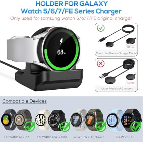 Optimize Your Charging Routine: Premium Non-Slip Charger Dock for Samsung Galaxy Watch 7, Ultra, 6 Classic, 5 & 5 Pro – Durable Silicone Stand with Fast USB-A Cable – Elegant Black Finish Perfect for Home and Office Decor – Ultimate Stability and Style for Smartwatch Enthusiasts