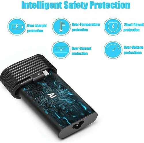 Dell 65 W USB-C Laptop Charger – High-Speed Replacement for XPS, Chromebook, Latitude, and Inspiron Models – Dual Compatibility for Home and Office Use – Enhanced Power Delivery (PD 3.0) for Efficient Charging – Ideal AC Adapter for Work and Travel