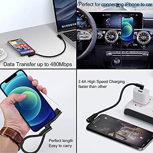 Premium 3-Pack USB C to Lightning Cable 3 ft – MFi Certified Fast Charging with 90-Degree Right Angle Connector – Durable Nylon Braided Design for i Phone 13, 12, 11, Pro, X, XS, XR, 8 Plus, 7, 6, 5 – Ultimate Convenience for Gaming and Streaming – Reliable Data Transfer and Syncing Solutions – Tangle-Free, Long-Lasting Performance in Stylish Black Finish