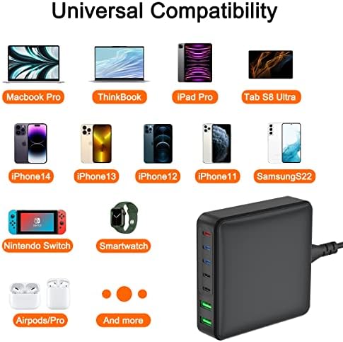 210 W 8-Port USB C Charging Hub – Versatile 65 W Fast Charger for i Phone 15/14/13/12/X & Mac Book Pro/Air – Compact Multi-Device Power Station with Advanced Safety Features for Effortless Home, Office, and Travel Charging Solutions