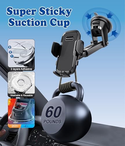 Ultimate 360-Degree Adjustable Car Phone Holder – Hands-Free Mobile Mount for Android/i Phone – Washable, Reusable & Compatible with All Devices – Ensures Safety & Convenience on the Road