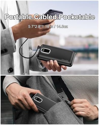 Ultimate 10000 m Ah Portable Power Bank with Built-In USB-C, USB-A & i OS Cables – 22.5 W Fast Charging Power Bank for i Phone 16/15/14/13, Samsung S24/S23/S22/S21, i Pad & More – Lightweight, Airline-Approved Charger for On-the-Go Convenience and Enhanced Device Compatibility