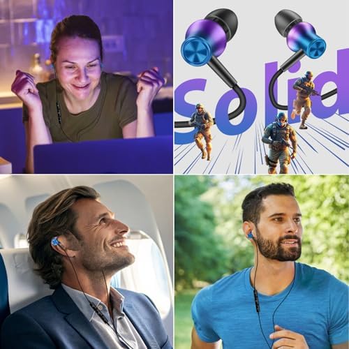 Jiunai Gradient Purple Wired Earbuds – High-Fidelity 3.5 mm Noise-Isolating In-Ear Headphones with Built-In Microphone, Volume Control & Tangle-Free Magnetic Design – Tailored for i Phone & Android Users – Ultimate Choice for Daily Commutes, Travel, and Academic Life