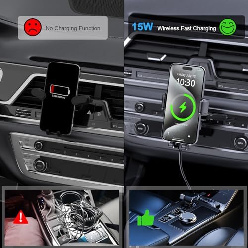 MOKPR Wireless Car Charger – 15 W/10 W/7.5 W Auto-Clamping Cup Holder Phone Mount for i Phone & Samsung – Fast Charging Car Mount with Enhanced Compatibility for Seamless Navigation & Calls – Durable, Convenient, and Safe Charging Solution for Busy Lifestyles