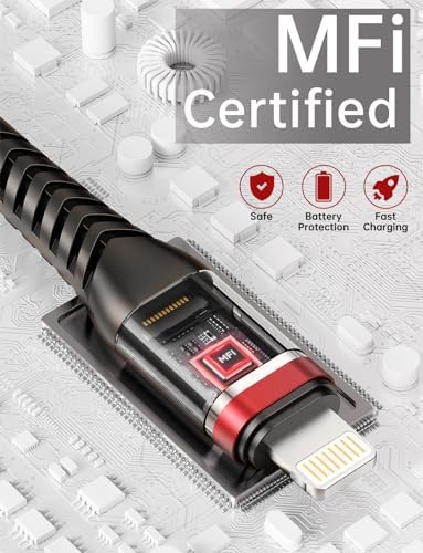 Heavy-Duty UYOUNG i Phone Charger Cable 3 Pack – 6 FT MFi Certified Nylon Braided USB to Lightning Fast Charging Cords for i Phone 14/13/12/11/SE/X/XS/XR/8/7/6/6 S & i Pad – Durable, Tangle-Free Charging Solution in Vibrant Red for Ultimate Convenience and Performance