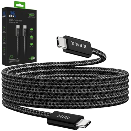 KENX USB-C 240 W Fast Charging Cable – PD 3.1 Certified, 6.6 ft Durable Nylon Braided Design for Rapid Charging & Data Transfer – Compatible with Mac Book, i Phone 15/16 Pro, Steam Deck, Android, Dell & Lenovo – Ultimate Versatility & Reliability