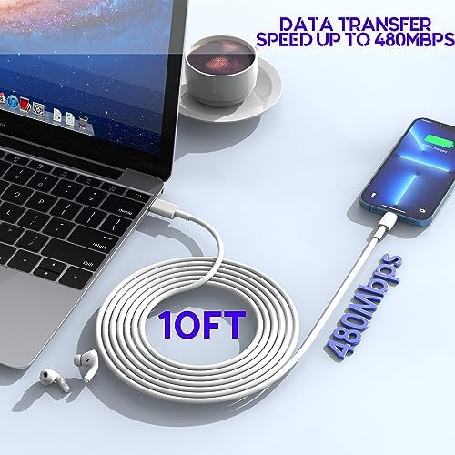 10-Foot Ultra-Fast i Phone Charging Cable 3-Pack with USB-C PD Wall Charger – Exceptional Compatibility for i Phone 14/13/12/11 Pro Max/XS Series – Durable Lightning Cable Solution for On-the-Go Charging Convenience and Rapid Power Delivery