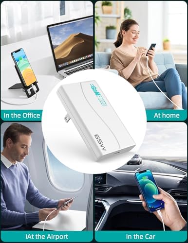Revolutionary 65 W Ga N PD USB-C Folding Charger Adapter – Dual Ports for Lightning-Fast Charging of i Phone 15/16 Pro Max, Galaxy S24/Z Fold, i Pad Air/Pro, and Mac Book – Ultra-Slim Design for Ultimate Portability and Enhanced Device Compatibility