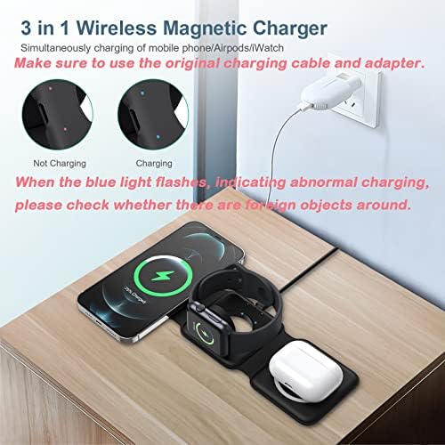 Ankilo 3-in-1 Mag Safe Travel Charger: Premium Foldable Wireless Charging Station for i Phone 15/14/13/12, Apple Watch, and Air Pods Pro – Rapid Multi-Device Power Hub with Magnetic Alignment for Ultimate Portability and Organization