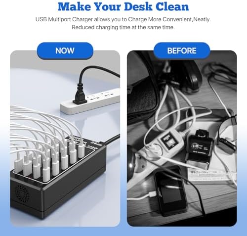 24-Port USB Charging Hub with 100 W Fast Charge Capability – Multi-Device Desktop Station with 12 USB-A & 12 USB-C Ports for Rapid Power Delivery to i Phone, i Pad, Samsung Galaxy, Laptops, and More – Space-Saving Design Ideal for Home or Office Use