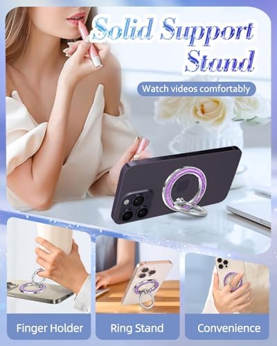 Glamorous Glitter Magnetic Phone Ring Holder for i Phone – Chic Mag Safe-Compatible Grip for Easy One-Handed Use – Stylish Finger Stand Accessory for Women – Perfect for Hands-Free Video Calls and Everyday Convenience – Secure, Durable, and Easy to Clean
