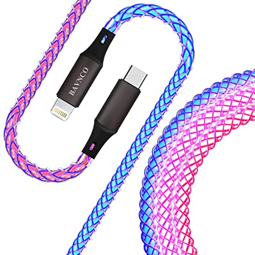 RGB Light-Up USB Type C to Lightning Charging Cable for i Phone – MFi Certified 3.3 ft Fast Charger with Durable Copper Braided Design for Enhanced Speed and Compatibility – Perfect for i Phone 14, 13, 12, 11 Pro Max, XR, XS, X, 8, 7 Plus and More – Stylish Charging Solution with Gradual Light Display for Home and Office Use