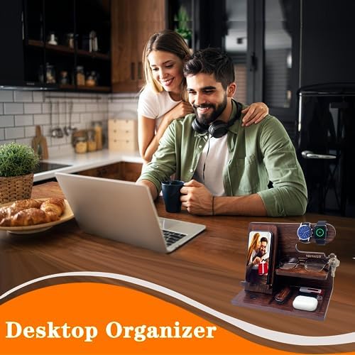 Gifts for Dad Men Mom Women from Daughter Son Birthday Gifts Nightstand Organizer Mens Wood Phone Docking Station (Black) – Enhanced Compatibility and Speed