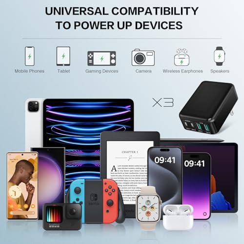 High-Performance 3-Pack USB C Power Adapter – 40 W Slim Fast Charging Hub with 4 Universal Ports and Compact Foldable Plug for i Phone 16/15/14/11/12/13 Pro/Max, i Pad, Samsung Galaxy & More – Travel-Ready Charging Solution for Home and Office Use