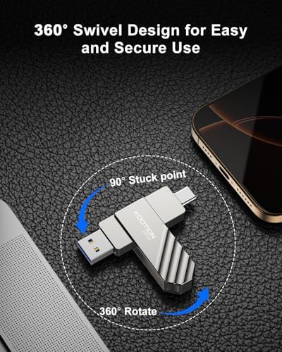 KOOTION 128 GB USB-C Flash Drive – Lightning Fast 450 MB/s Data Transfer, Dual OTG Design for i Phone 15/16 & USB Devices, Durable Metal Swivel Construction for Ultimate Portability and Style