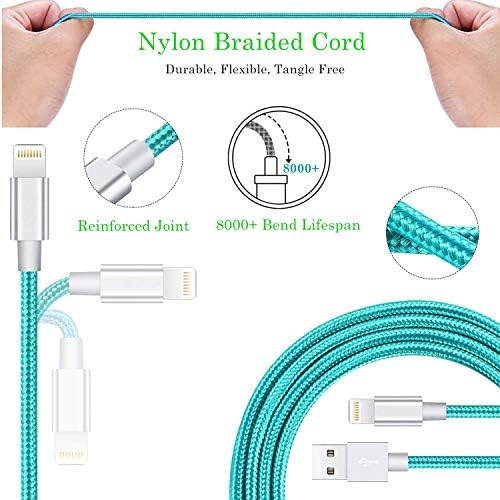 Ultra-Durable 10 Ft Lightning Cable 3-Pack – MFi Certified Nylon Braided USB Charger for i Phone 13, 12, 11, XS, XR, 8, 7, 6, SE, and i Pad Pro/Air/Mini – Fast Charging & Data Sync Cord in Vibrant Blue for Maximum Flexibility and Reliability