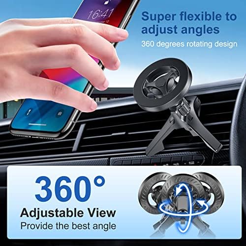 Mag Safe Car Phone Mount – 20 Powerful Super Magnets for Optimal i Phone 12-16 Compatibility – Universal Magnetic Holder with 360-Degree Rotation for Safe Hands-Free Navigation and Easy Installation