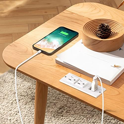 Recessed Power Grommet with Dual 20 W USB C Ports and 6 FT Extension Cord – Versatile Desk Power Socket with 2 AC Outlets for Seamless Integration into Cabinets, Drawers, or Nightstands – ETL Listed for Safety and Enhanced Charging Efficiency – Ideal for Organized Home Offices and Modern Living Spaces
