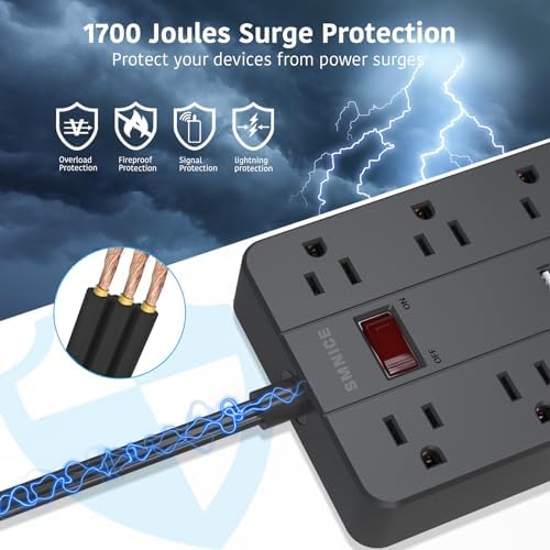 Ultimate Power Strip Surge Protector with USB-C – 8 Spacious Outlets & 6 Fast-Charging USB Ports – 5 ft Wall-Mountable Extension Cord for Phones, Tablets, Laptops, and Multiple Devices – Enhanced Safety & Efficiency for Home and Office Use