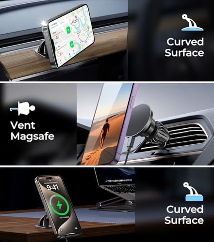 Mag Safe-Compatible Vacuum Suction Car Phone Holder – Versatile Magnetic Mount with Aerospace Alloy Arm for Tesla, Gym, Shower, and Smooth Surfaces – Secure Dashboard/Windshield Screen Solution for i Phone – 360-Degree Rotation for Optimal Viewing Angles and Hands-Free Safety