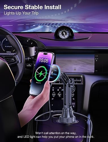 MOKPR Magnetic Wireless Car Charger Mount – Effortless Air Vent Attachment for i Phone 16/15/14/13/12 Series – Hands-Free Charging with Vibrant LED Status Indicator – Secure Magnetic Cup Holder Design for Ultimate Convenience on the Road – Premium Quality Mobile Accessory for Safe Driving Experience