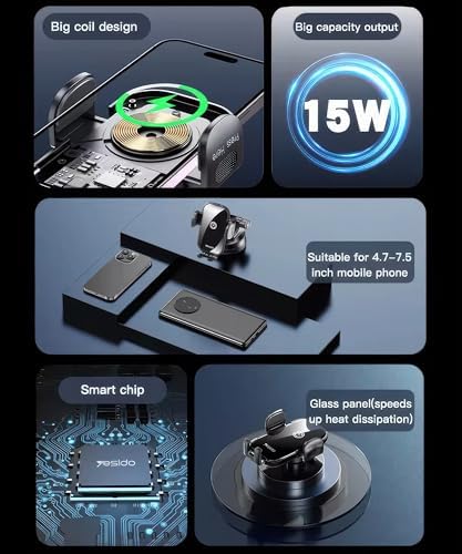 15 W High-Speed Wireless Car Charger and Adjustable Phone Mount – Universal Compatibility for i Phone 10-16 & Samsung Galaxy S Series – Effortless Power with Enhanced Safety and Style