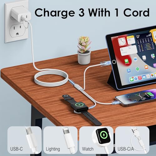 Ultimate 2-Pack USB-C/A Multi Charging Cable Set for i Phone & i Watch – Versatile 3-in-2 Solution for Series 10/Ultra/SE/9/8/7/6/5/4/3/2/1 & i Phone 16/15/14/13/SE/Galaxy S25 – 4 FT Durable Travel Essential with Rapid Charging, Enhanced Compatibility, and Premium Design for Effortless On-the-Go Power Management