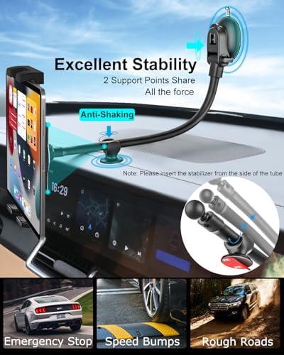 Ultimate Gooseneck Tablet Holder for Car – Secure Suction Cup Mount for i Pad Pro, Air, Mini & Galaxy Tabs – Versatile 4.7-13″ Device Compatibility for Hands-Free Navigation & Entertainment – Durable, Flexible Design for Enhanced Driving Safety & Convenience