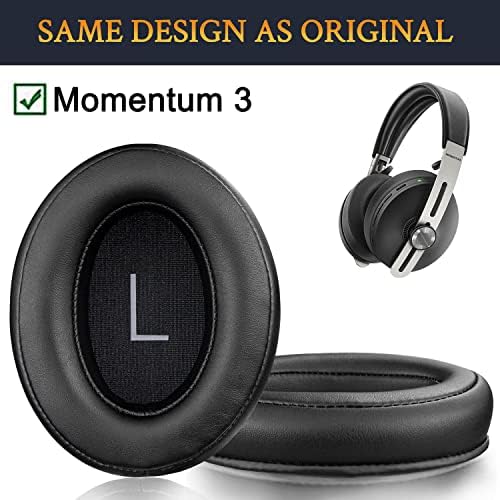 Premium SOULWIT Replacement Earpads for Sennheiser Momentum 3 Wireless Noise Cancelling Headphones – Soft Protein Leather & Memory Foam Cushions for Ultimate Comfort and Noise Isolation, Quick Installation, Sleek Black Design, Compatible Accessories for Enhanced Audio Experience