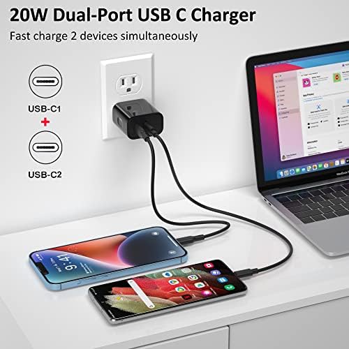 20 W Dual USB-C Fast Charger Block – Compact 2-Port Power Adapter for i Phone 16 Series, i Pad & Samsung Galaxy – Travel-Friendly Wall Charger with Enhanced Safety Features for Rapid Device Charging
