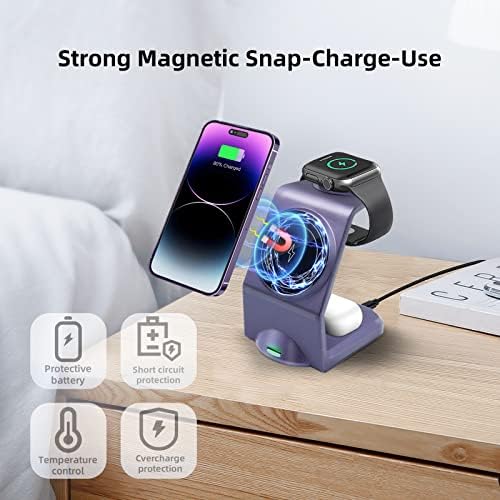 Magnetic 3-in-1 Wireless Charging Station for Apple Devices – Fast, Efficient Charger for i Phone 15/14 Pro Max, Apple Watch Ultra/8/se/7/6/5/4/3/2, and Air Pods – Compact Design with Enhanced Compatibility and Safety Features