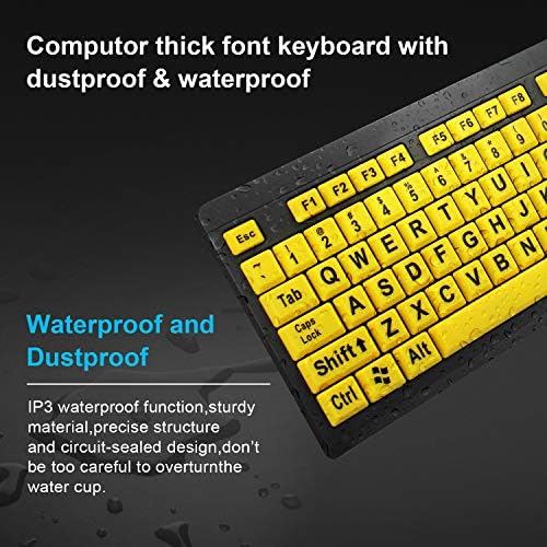 Enhance Your Digital Experience with Our High Contrast Large Print Wired USB Keyboard – Ideal for Visually Impaired Users, Featuring Oversized Yellow and Black Letters for Effortless Typing and Clarity, Ergonomic Design for Comfort, Spill-Resistant Durability, and Broad Compatibility with Windows and Mac Systems. Perfect for Home or Office Use!
