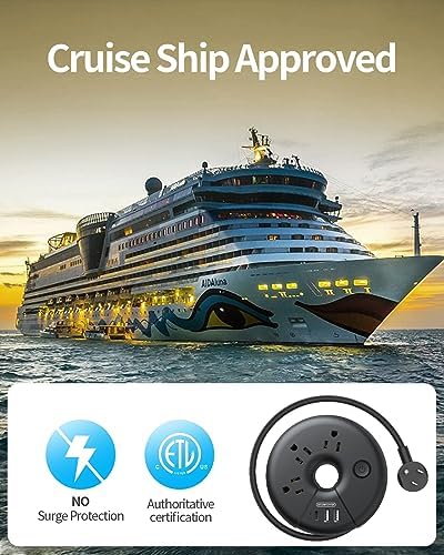 Compact Travel Power Strip with 3 AC Outlets & 3 USB Ports, Including USB-C – NTONPOWER 15-Inch Extension Cord for Ultimate Portability – Essential Charging Solution for Hotels, Airports, and Cruises – Safe Surge Protection & Space-Saving Flat Plug Design
