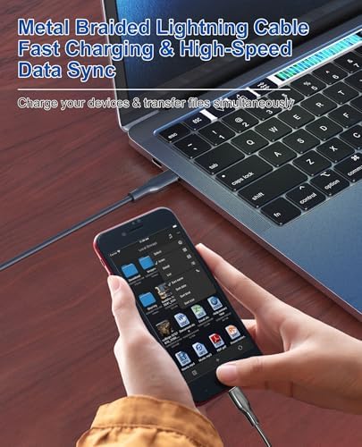 Durable 6 FT Chew-Proof i Phone Charger Cord – MFi Certified Metal Braided Lightning Cable for Pets, 3 A Fast Charging Compatible with i Phone 14, 13, 12, 11, X, XS, XR, 8, 7, 6, 5 – Ultimate Protection and Speed for Tech-Savvy Pet Owners