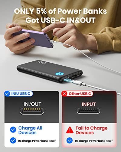 Slimmest 10,000 m Ah INIU Portable Charger – Ultra-Slim Power Bank with High-Speed 5 V/3 A USB-C Charging for i Phone 16, 15, 14, 13, 12, Samsung S22, S21, Google Devices – Lightweight, Travel-Friendly External Battery Pack for On-the-Go Power Solutions