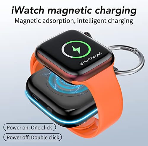 HUOTO Compact Magnetic Wireless Charger for Apple Watch – 1200 m Ah Portable Power Bank Keychain, Compatible with Series 10/9/8/Ultra 2/Ultra/7/6/5/4/3/2/SE, Ideal Travel Accessory for Effortless Charging On-the-Go