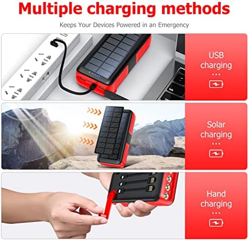 Ultimate 63200 m Ah Solar Power Bank with Hand Crank & 4 LED Flashlights – Fast Charging Emergency Battery Pack for Hiking, Camping, and Survival – Unmatched Durability and Safety Features for All Outdoor Adventures – Dual Input & Output Compatibility, Water & Drop Resistant Design for Extreme Conditions